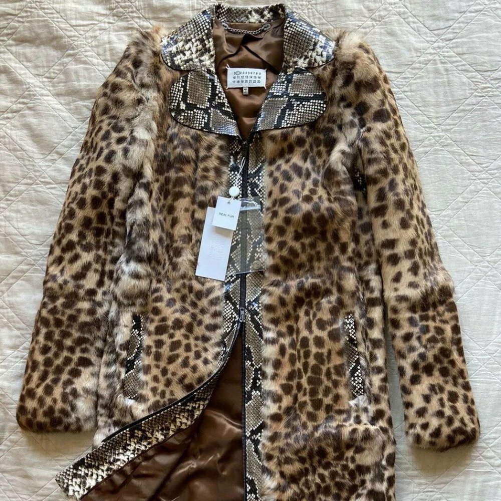 MAISON MARGIELA Rabbit Fur & Leather Coat Size 40